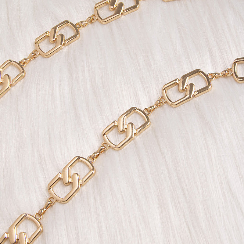Geometric Square Link Waist Chain Belt - Gold - 3
