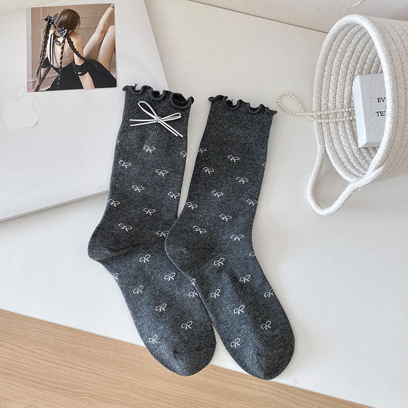 Ruffle Cuff Bow Polka Dot Socks - Gary_B