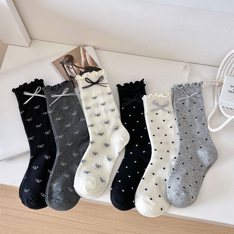 Ruffle Cuff Bow Polka Dot Socks - Gary_D