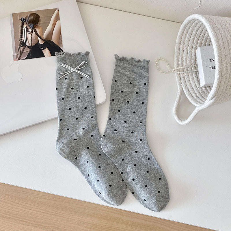 Ruffle Cuff Bow Polka Dot Socks - Gary_D - 1