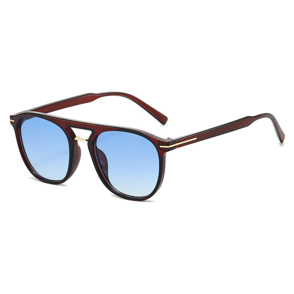 Double Bridge Square Aviator Sunglasses - Blue