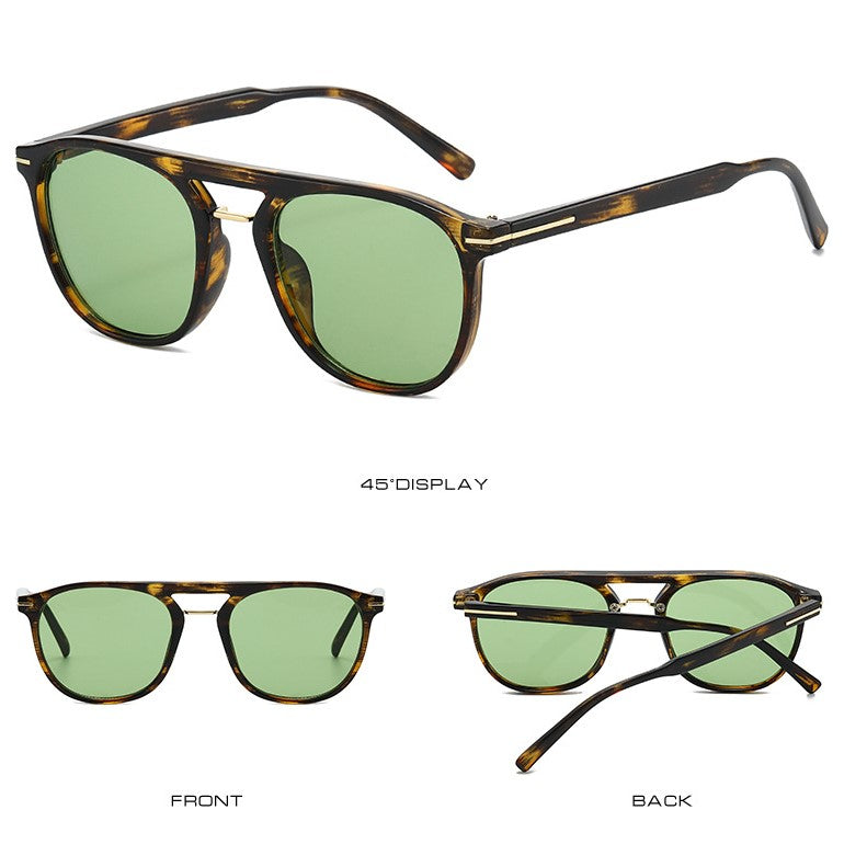 Double Bridge Square Aviator Sunglasses - Green - 1