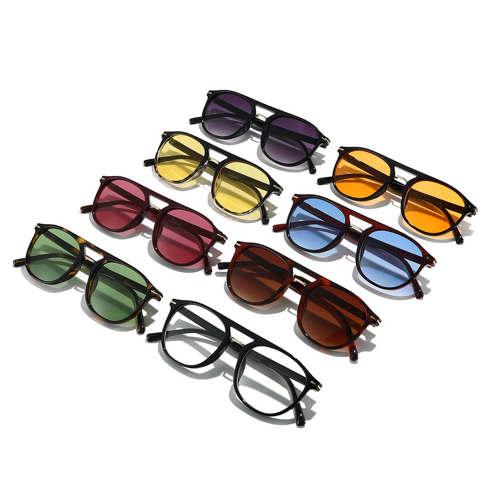 Double Bridge Square Aviator Sunglasses - Green - 2
