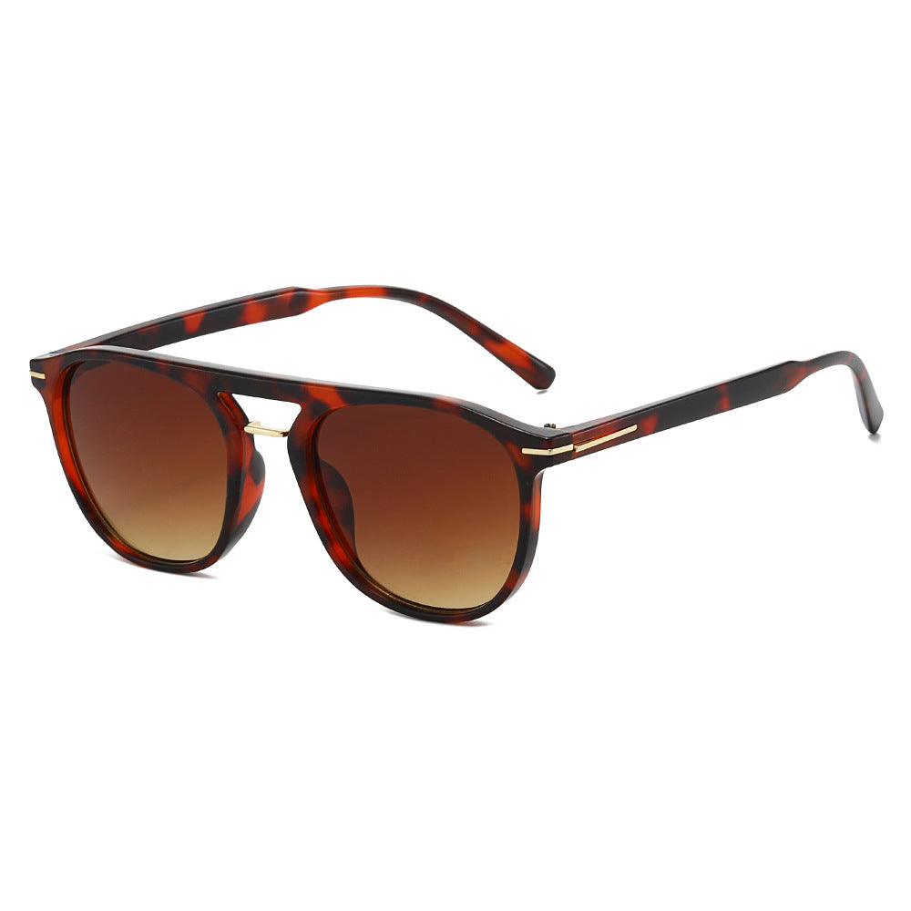 Double Bridge Square Aviator Sunglasses - Leopard