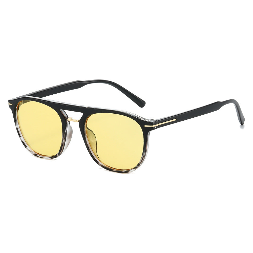 Double Bridge Square Aviator Sunglasses - Yellow