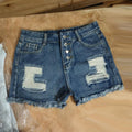 Distressed Button Fly Frayed Denim Shorts - Dark