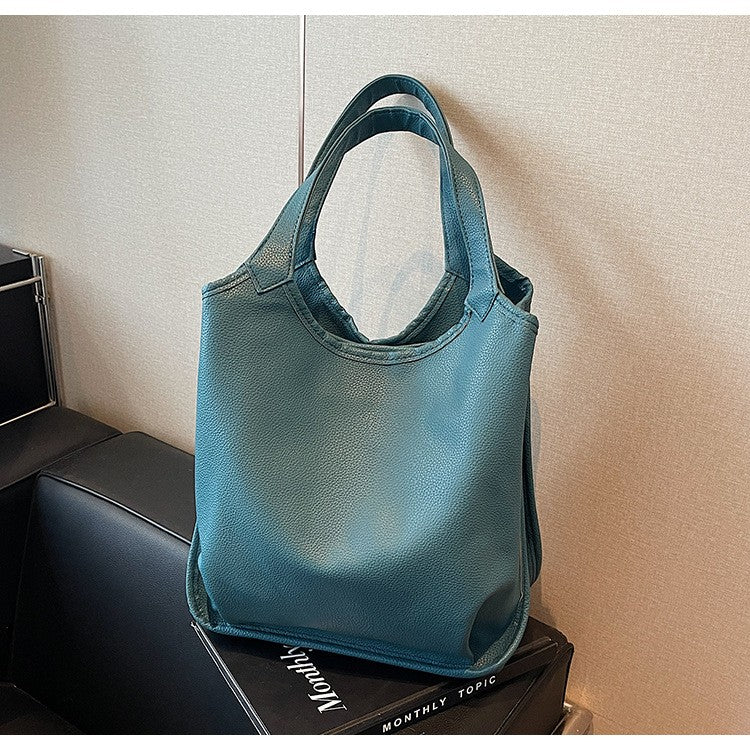 Slouchy Pebbled Faux Leather Shoulder Tote - Teal