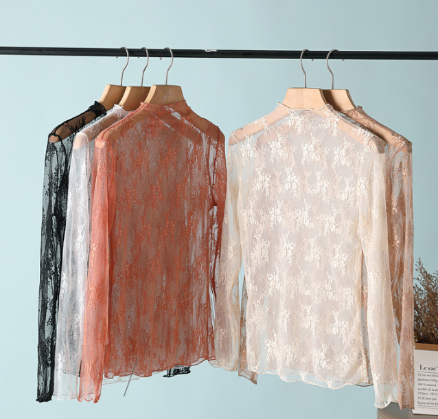 Sheer Floral Lace High Neck Layering Top - view 8