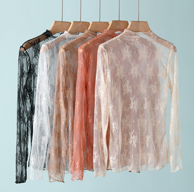 Sheer Floral Lace High Neck Layering Top - view 9