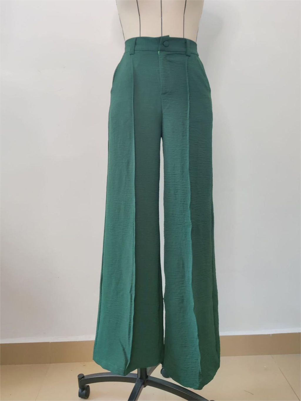 Pleated High Waist Wide Leg Suit Trousers - green