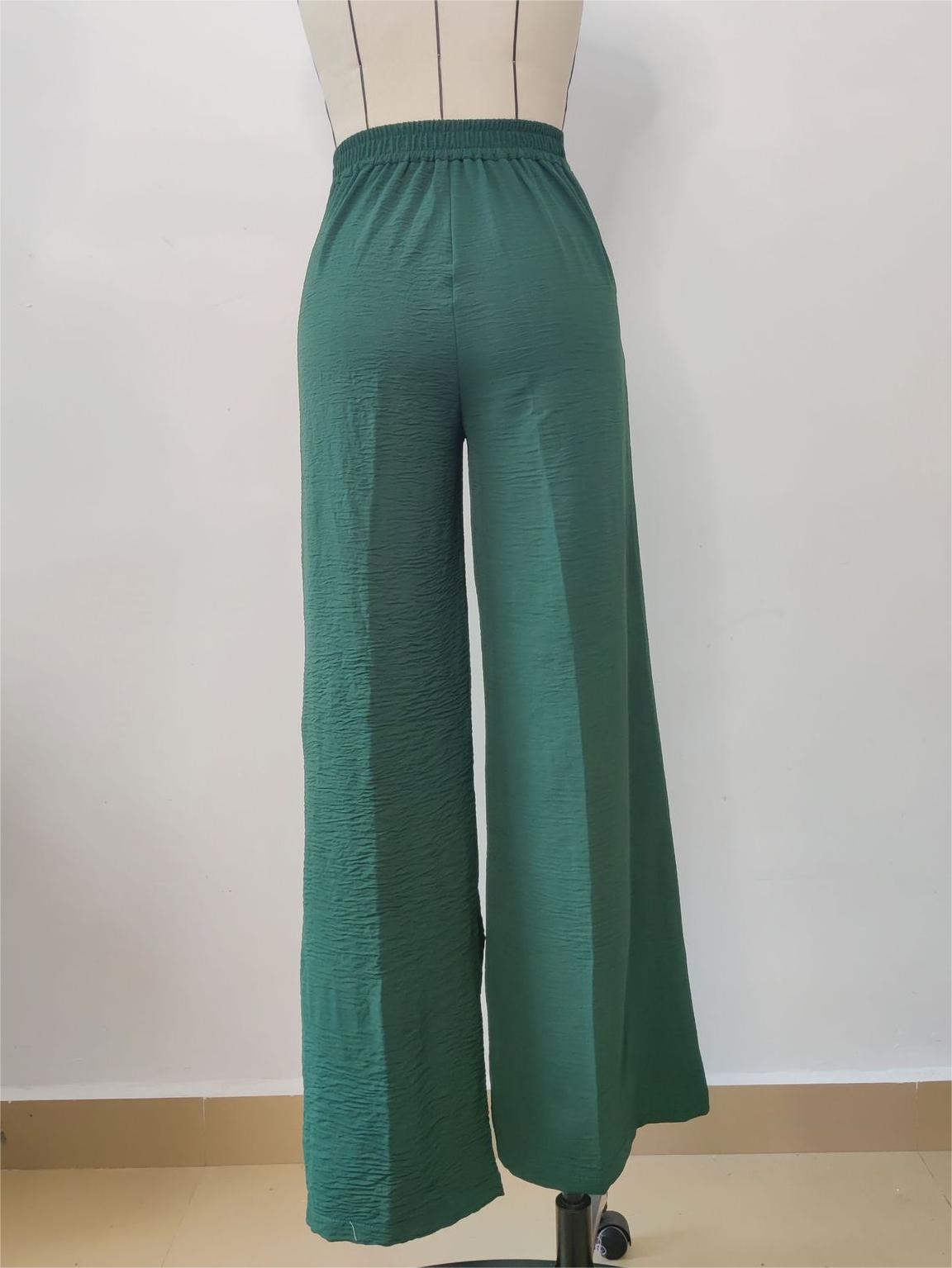Pleated High Waist Wide Leg Suit Trousers - green - 1