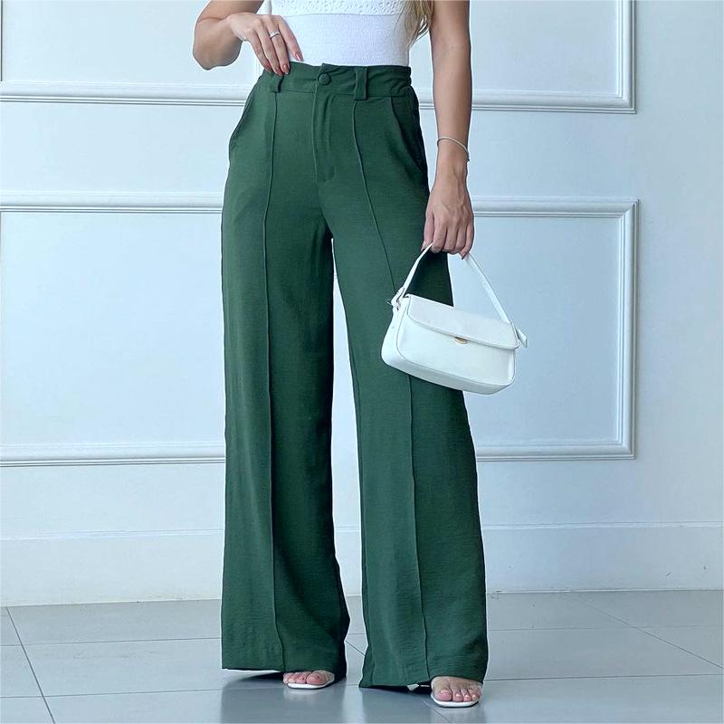 Pleated High Waist Wide Leg Suit Trousers - green - 2