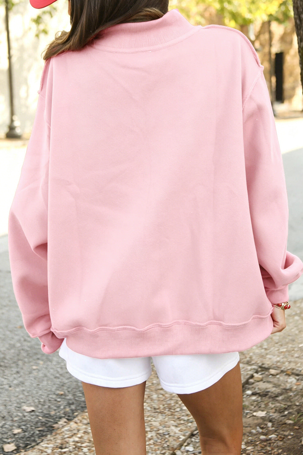 Funnel Neck Sweatshirt With Exposed Seams - Pink - 1