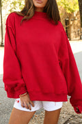 Funnel Neck Sweatshirt With Exposed Seams - Red