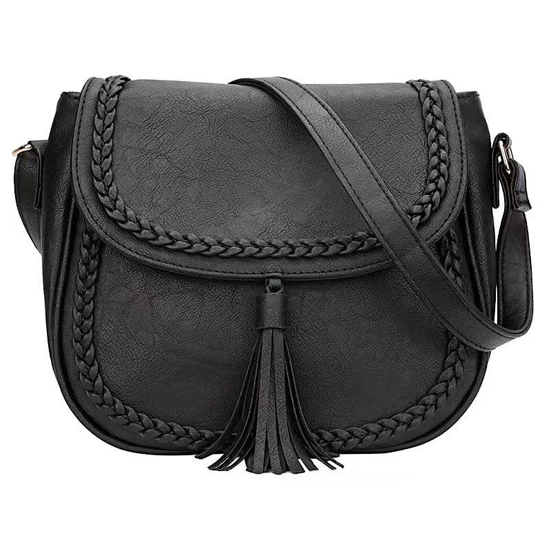 Boho Braided Tassel Saddle Crossbody Bag