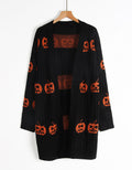 Jack-O-Lantern Knit Longline Open Cardigan - Black