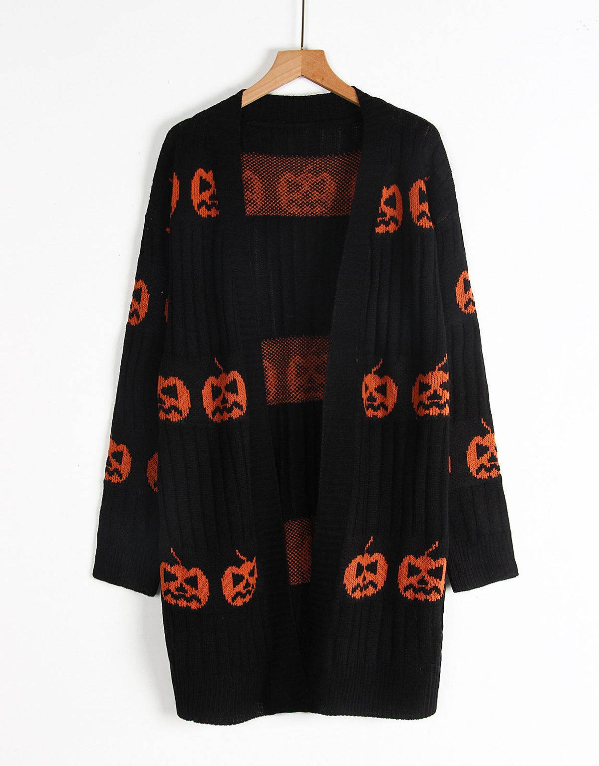 Jack-O-Lantern Knit Longline Open Cardigan - Black