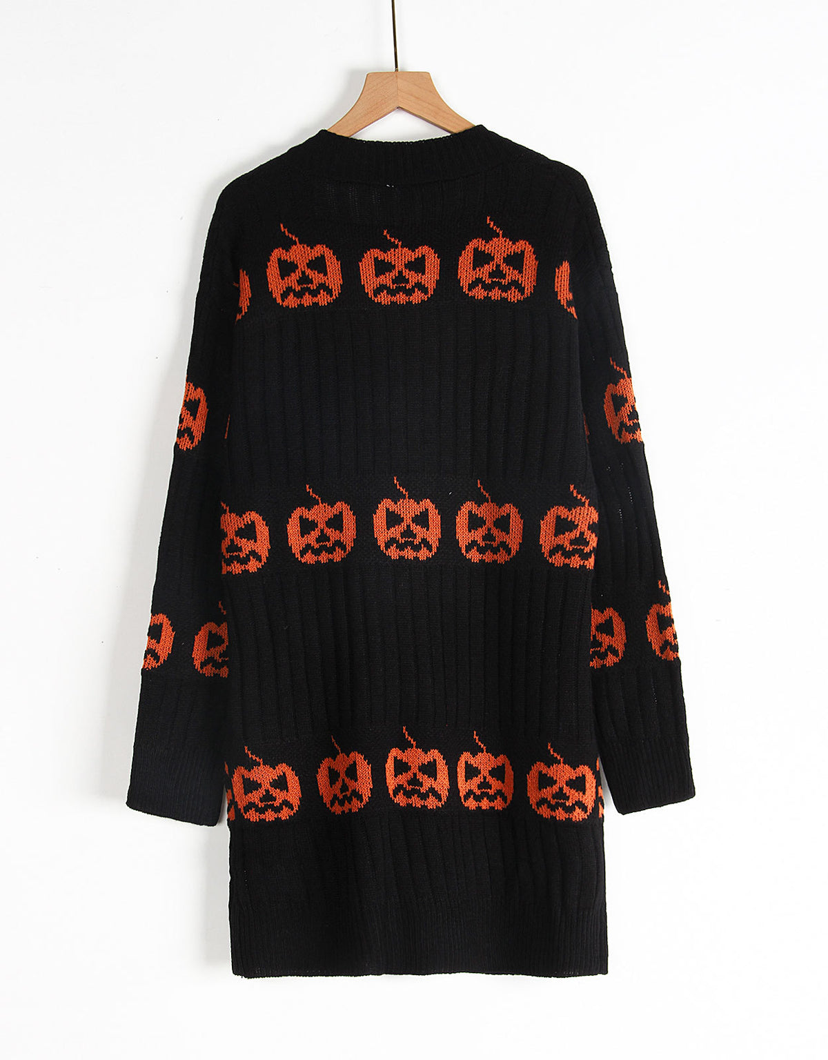 Jack-O-Lantern Knit Longline Open Cardigan - Black - 1