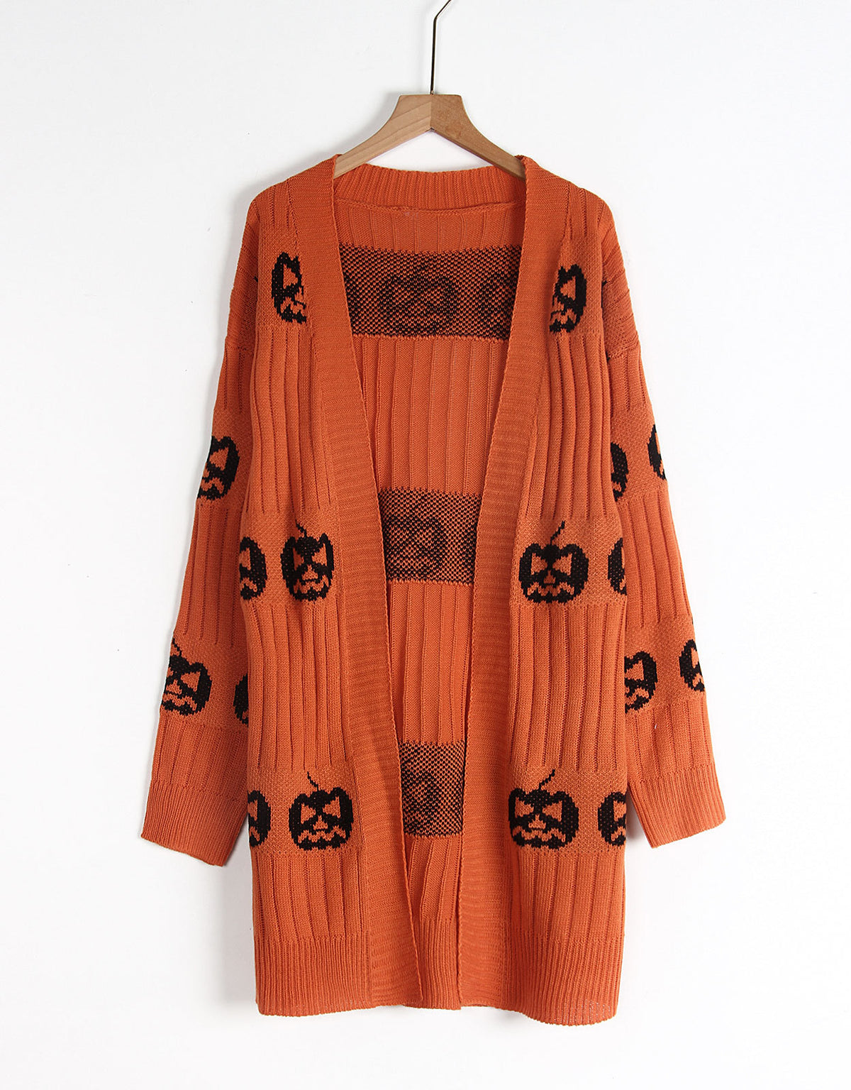 Jack-O-Lantern Knit Longline Open Cardigan - Orange - 4
