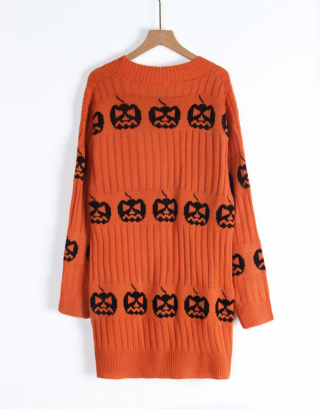 Jack-O-Lantern Knit Longline Open Cardigan - Orange - 5