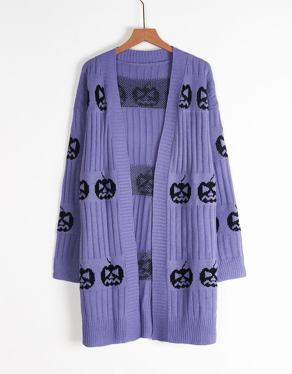 Jack-O-Lantern Knit Longline Open Cardigan - Purple