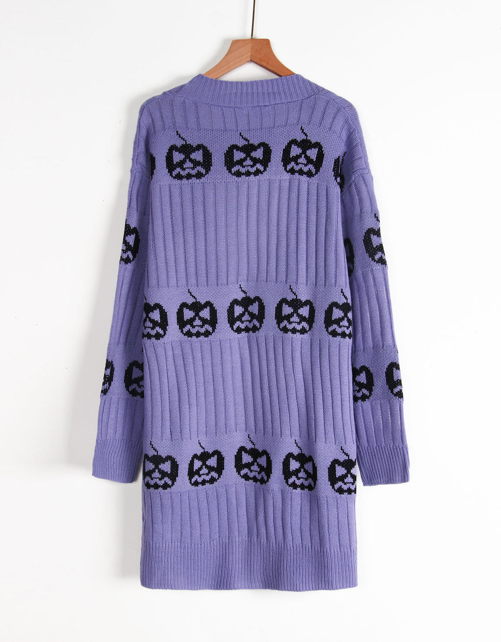 Jack-O-Lantern Knit Longline Open Cardigan - Purple - 1