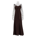 Satin Tie Strap Open Back Maxi Slip Dress - Chocolate