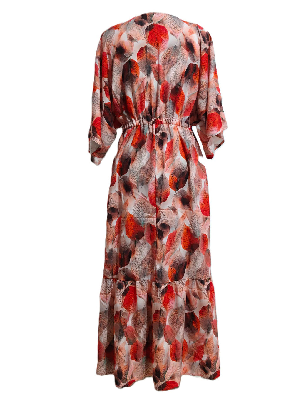 Abstract Print Tie Front Beach Maxi Dress - Orange - 2
