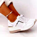 Perforated Wedge Sneakers With Metallic Accents - White