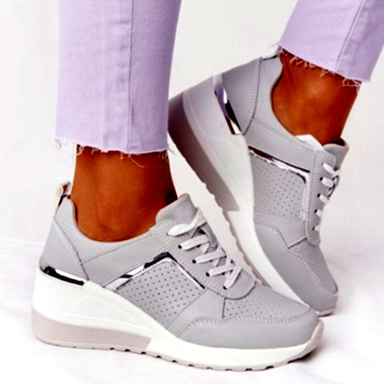 Perforated Wedge Sneakers With Metallic Accents