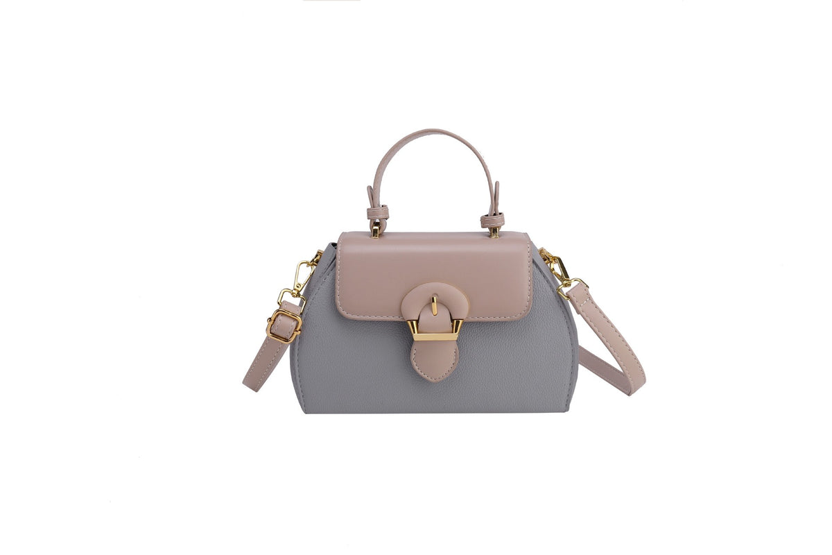 Color Block Dome Top Handle Bag with Buckle - Gray