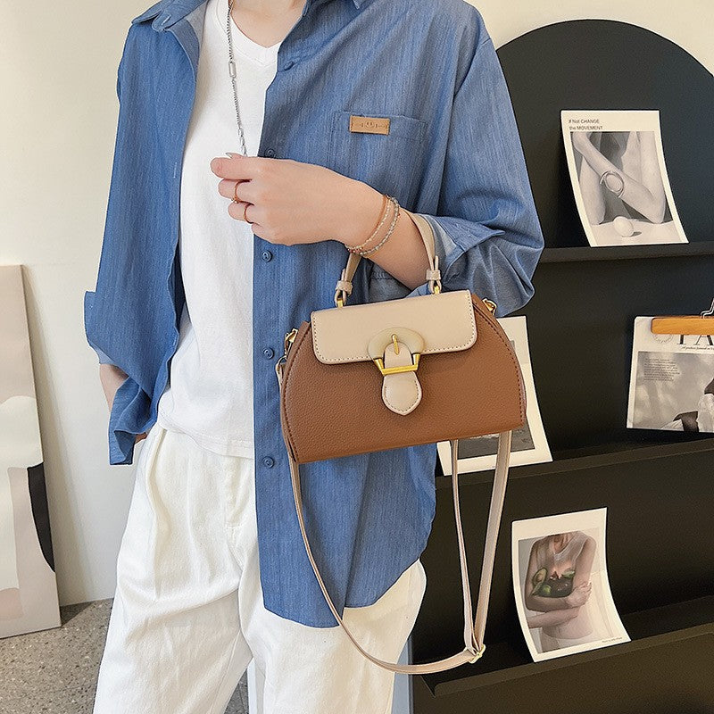 Color Block Dome Top Handle Bag with Buckle