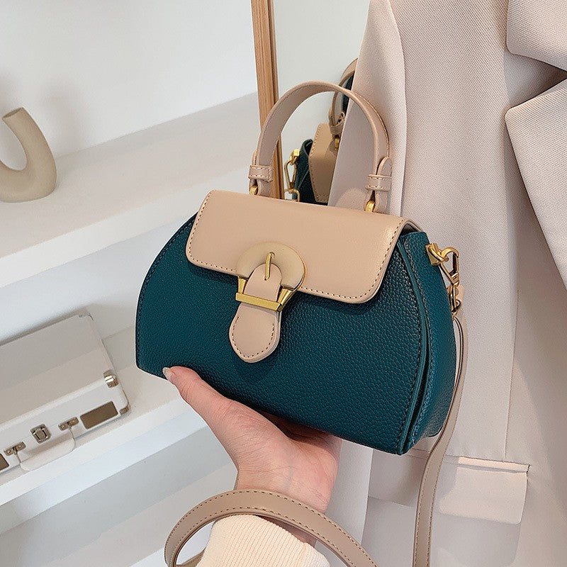 Color Block Dome Top Handle Bag with Buckle