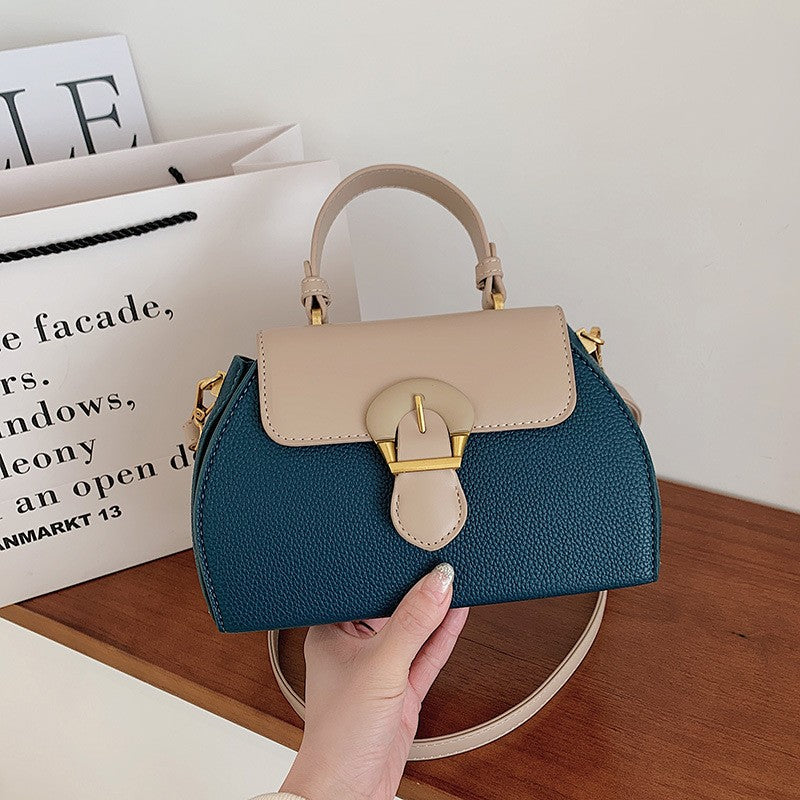 Color Block Dome Top Handle Bag with Buckle