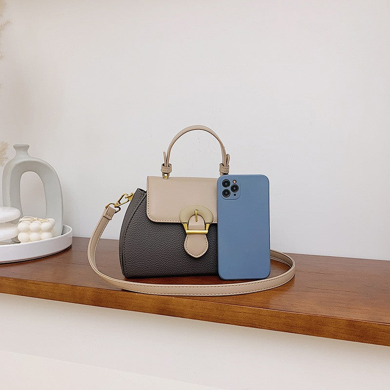 Color Block Dome Top Handle Bag with Buckle