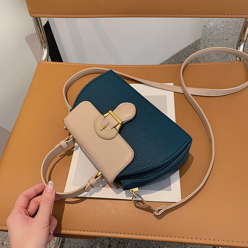 Color Block Dome Top Handle Bag with Buckle