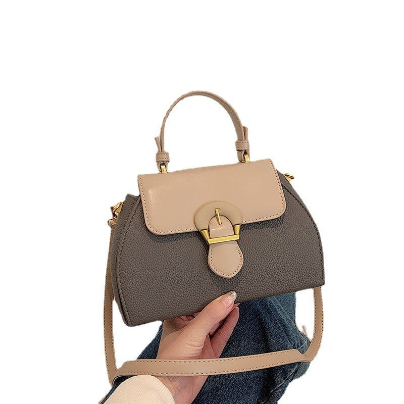 Color Block Dome Top Handle Bag with Buckle