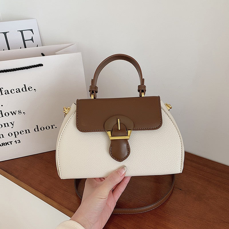 Color Block Dome Top Handle Bag with Buckle