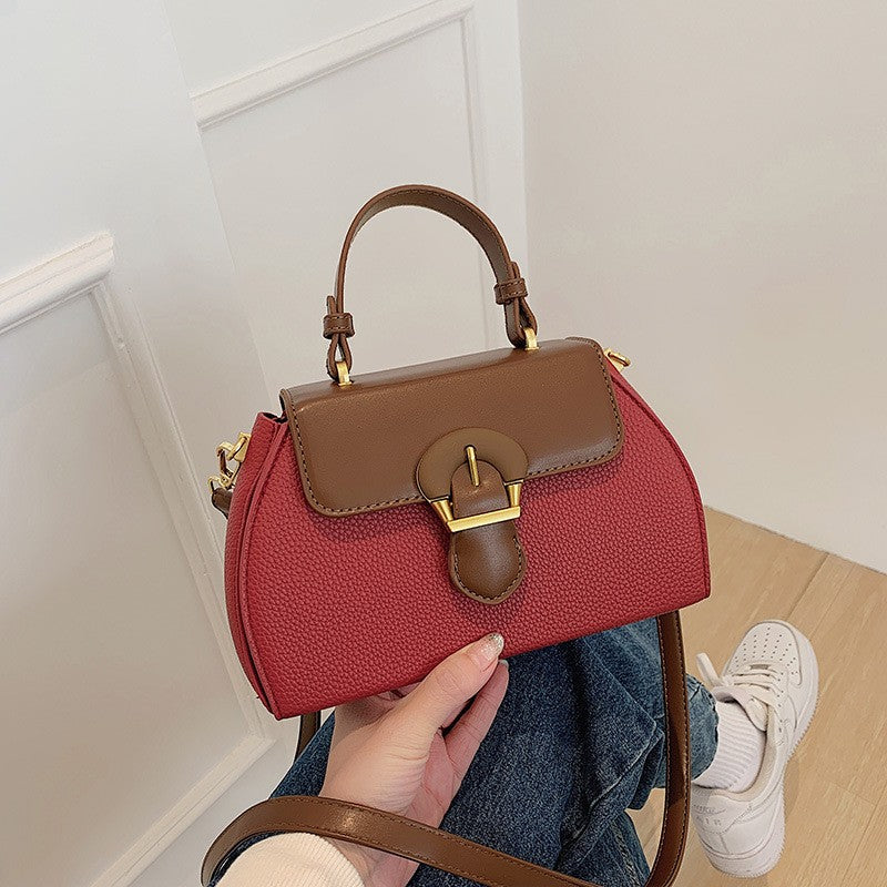 Color Block Dome Top Handle Bag with Buckle