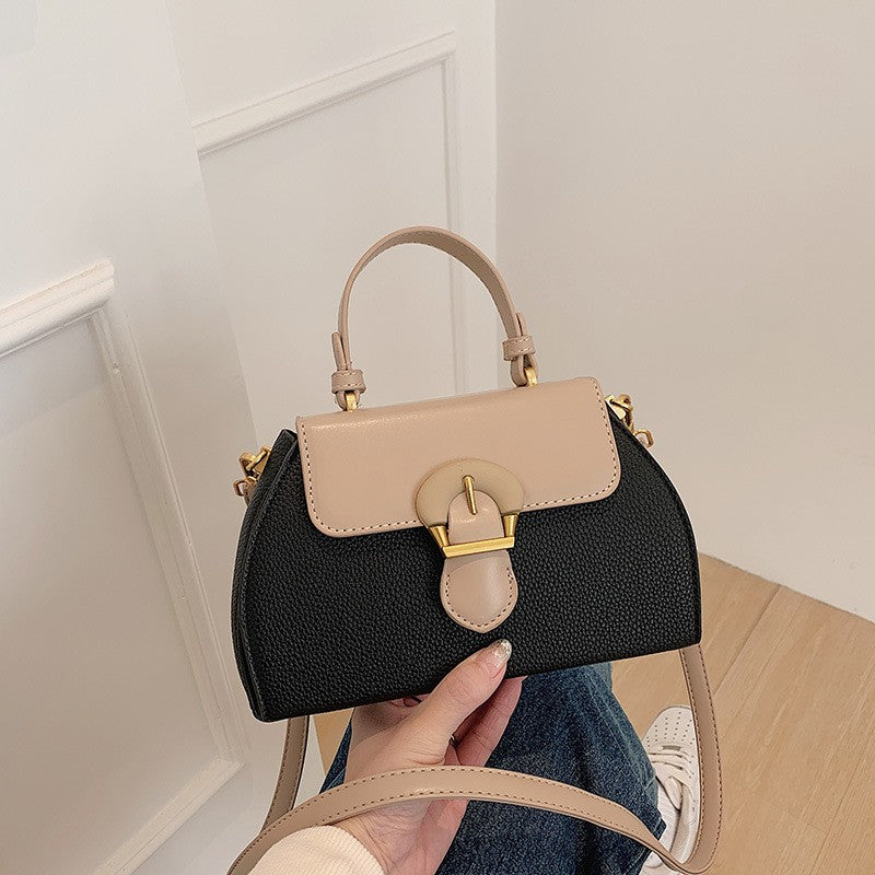 Color Block Dome Top Handle Bag with Buckle