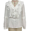 Ruffle Lace Trim V Neck Blouse - White