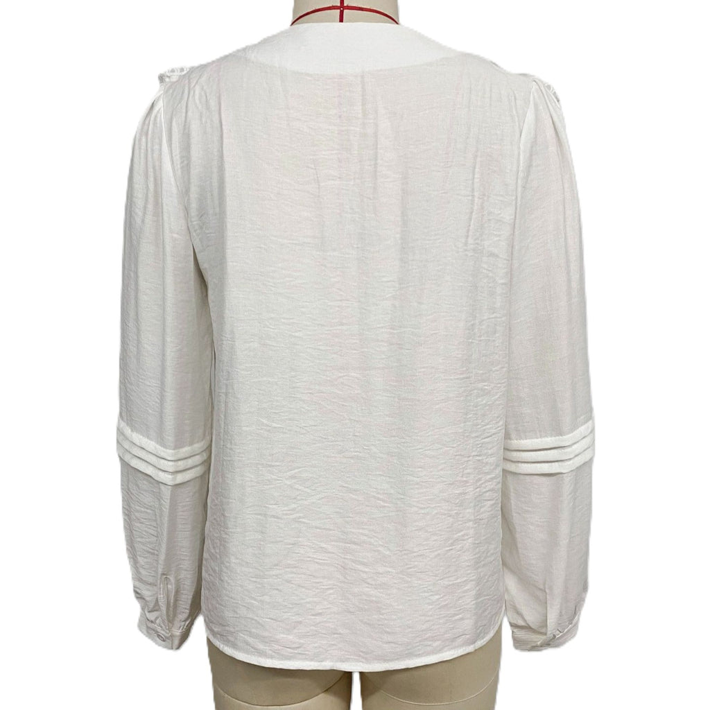 Ruffle Lace Trim V Neck Blouse - White - 1