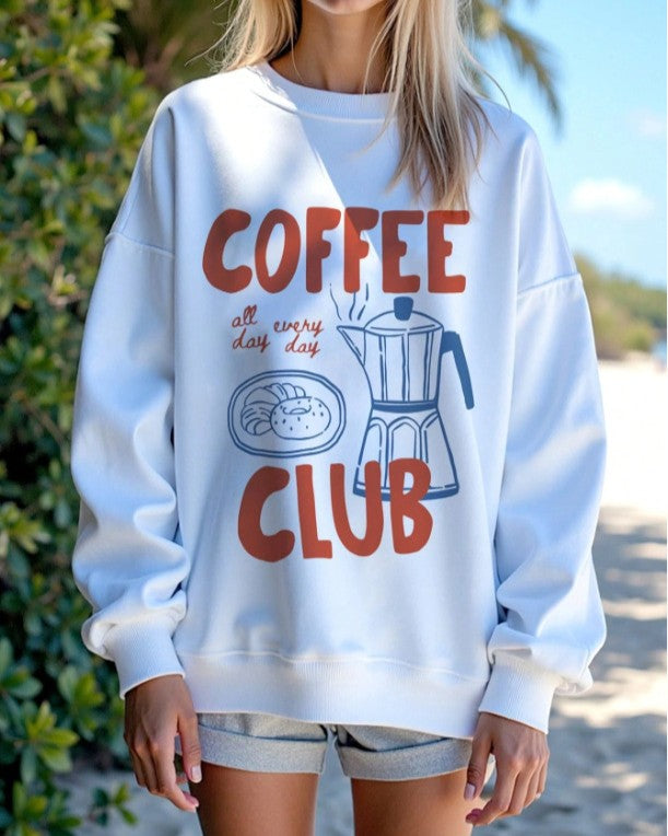Coffee Club Graphic Crewneck Sweatshirt - White