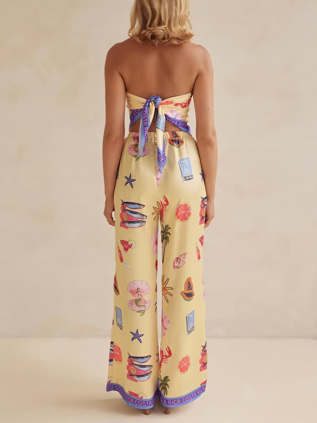Strapless Wide Leg Resort Print Jumpsuit - Yellow - 2