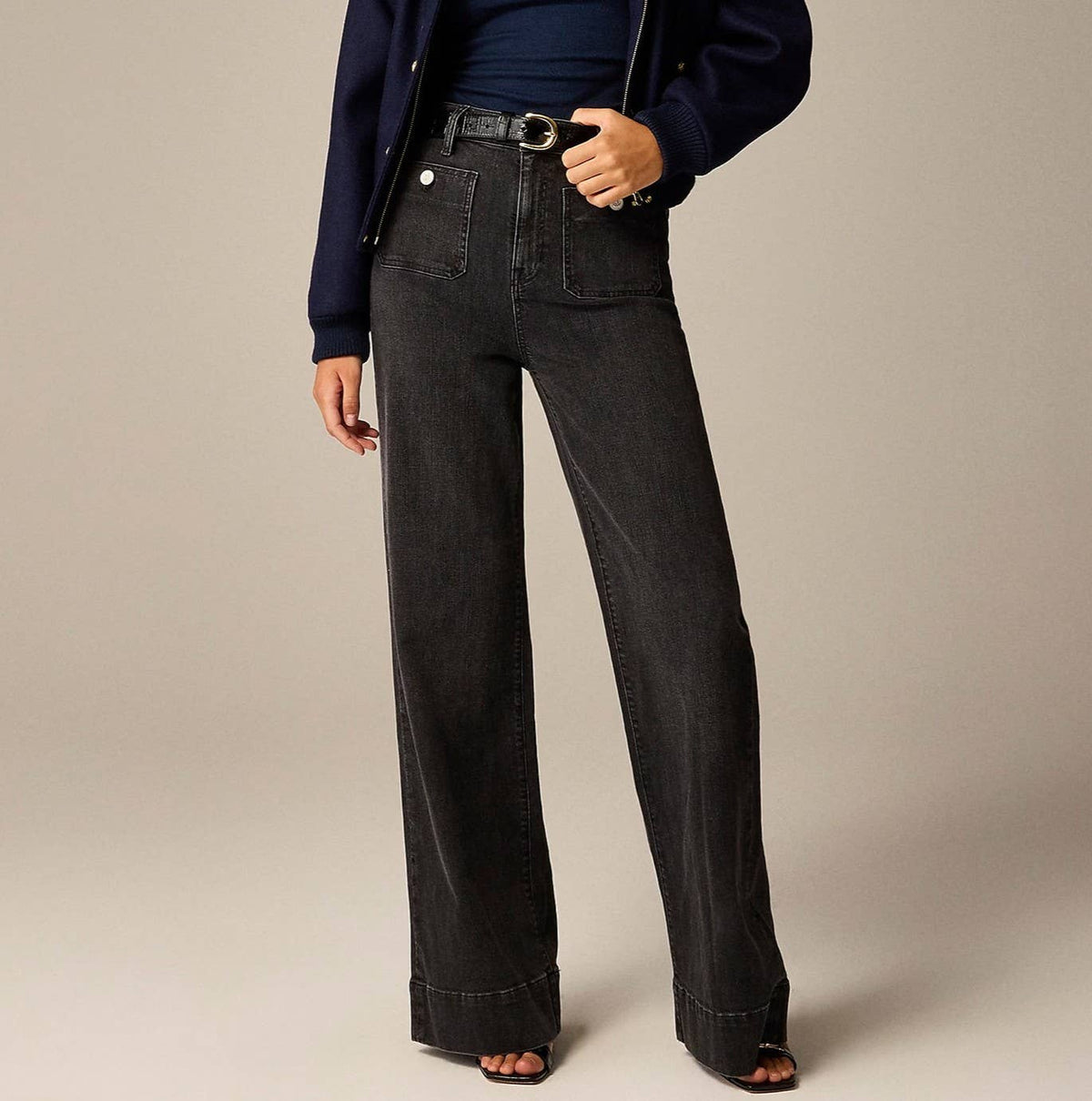 High Rise Patch Pocket Flare Jeans