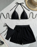 Starfish Charm Halter Bikini and Mesh Shorts - Black