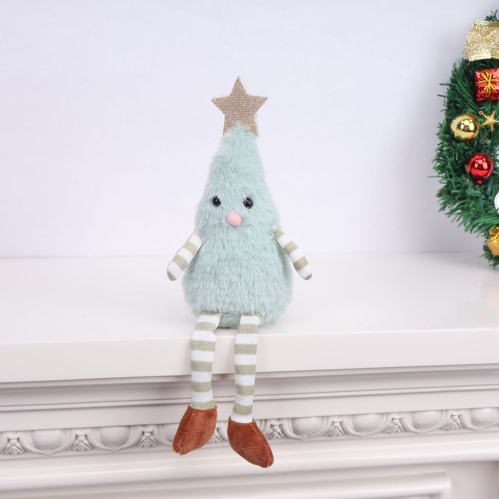 Plush Christmas Shelf Sitter with Long Striped Legs - Blue