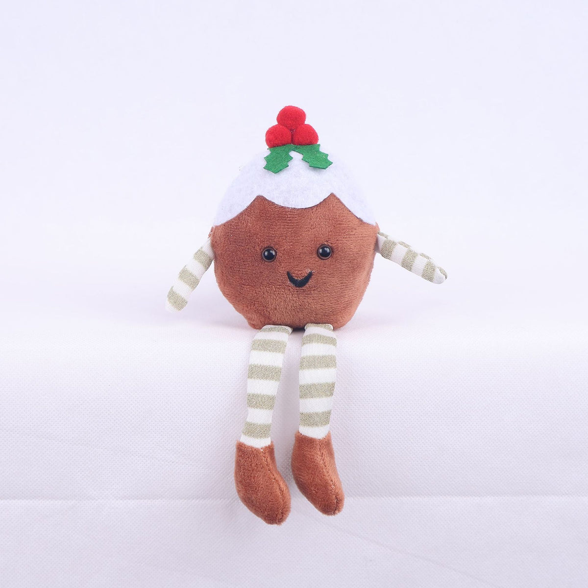 Plush Christmas Shelf Sitter with Long Striped Legs - Brown