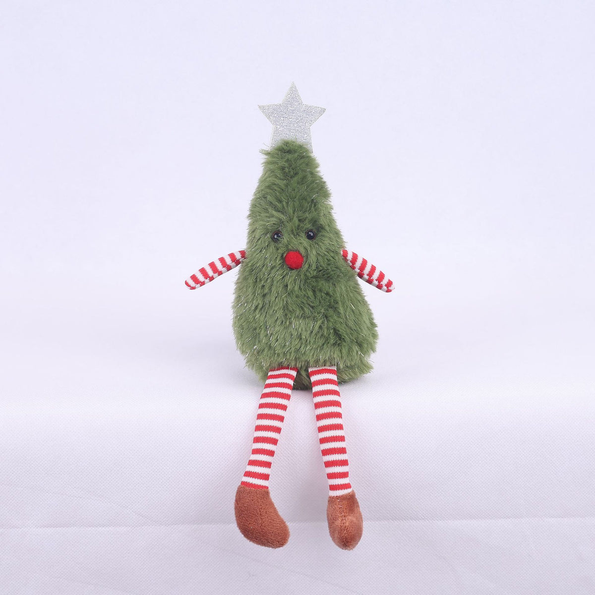 Plush Christmas Shelf Sitter with Long Striped Legs - Green