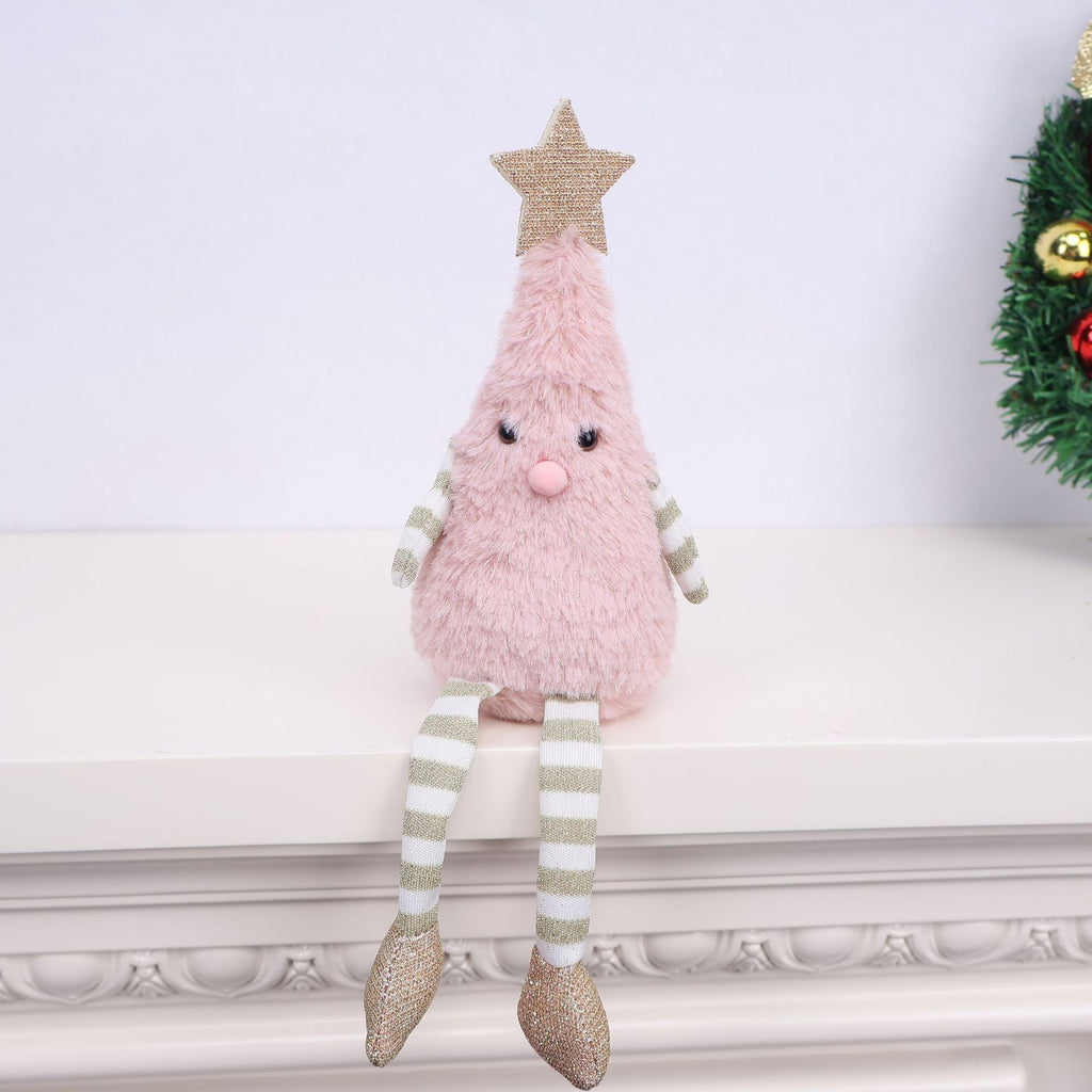 Plush Christmas Shelf Sitter with Long Striped Legs - Pink